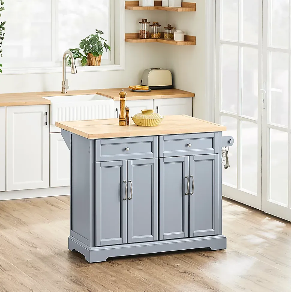 SoBuy Îlot de cuisine à 2 tiroirs Gris clair 115x71x92.5cm Fonctionnel FKW71-II-HG