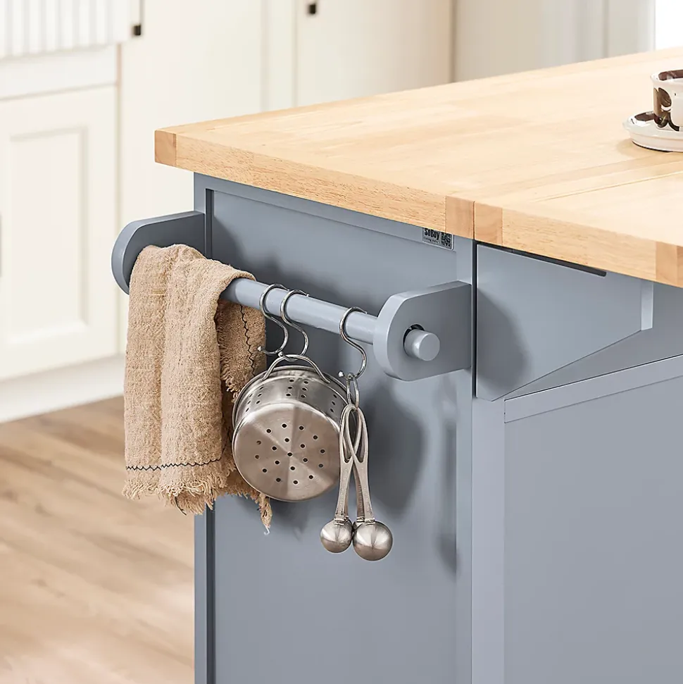 SoBuy Îlot de cuisine à 2 tiroirs Gris clair 115x71x92.5cm Fonctionnel FKW71-II-HG