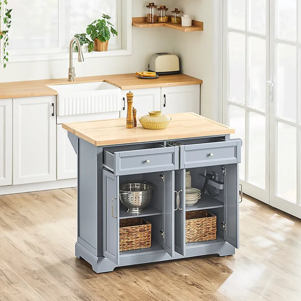 SoBuy Îlot de cuisine à 2 tiroirs Gris clair 115x71x92.5cm Fonctionnel FKW71-II-HG
