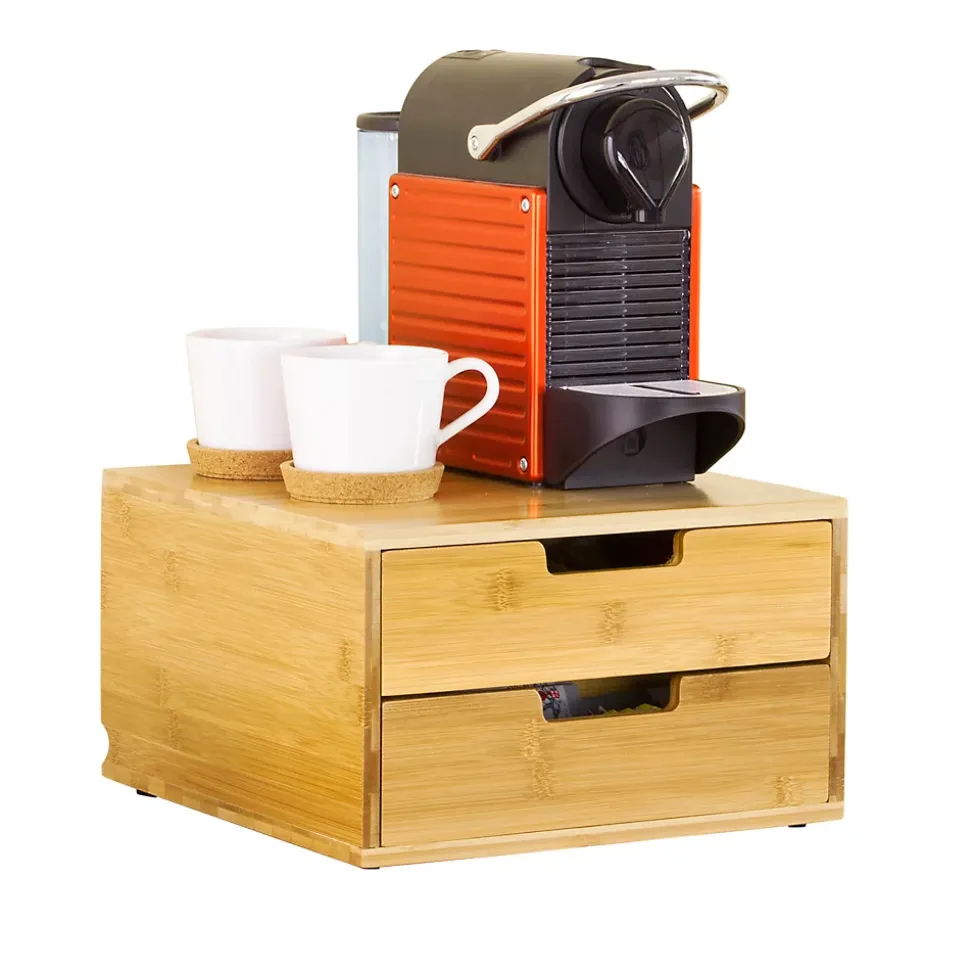 SoBuy Support à Capsules de Café en Bambou, 2 Tiroirs avec Distributeur