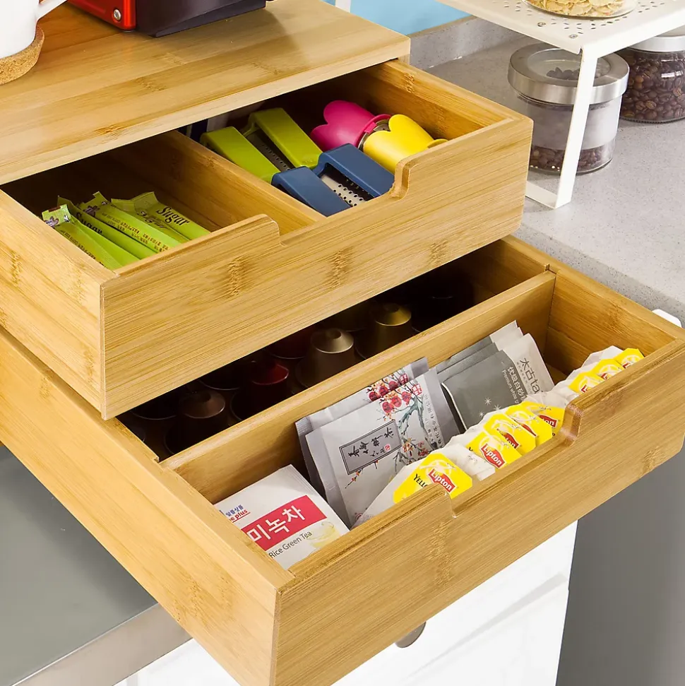 SoBuy Support à Capsules de Café en Bambou, 2 Tiroirs avec Distributeur