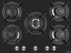 SOGELUX Plaque gaz 5 feux PC519NF 70cm table de cuisson en verre noir