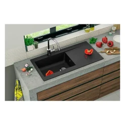 STRADOUR Evier a encastrer resine Lierra 1000x500mm 1 grande cuve - Noir - Fabrication francaise