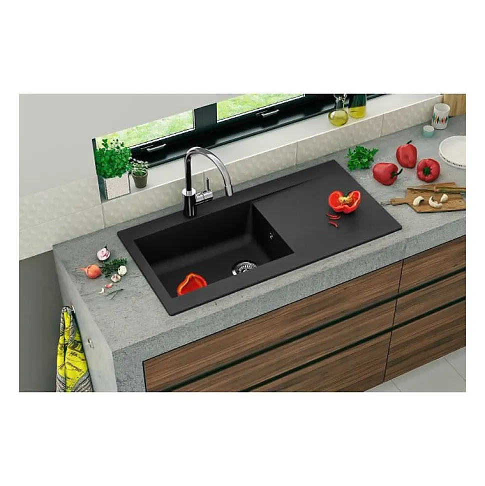 STRADOUR Evier a encastrer resine Lierra 1000x500mm 1 grande cuve - Noir - Fabrication francaise