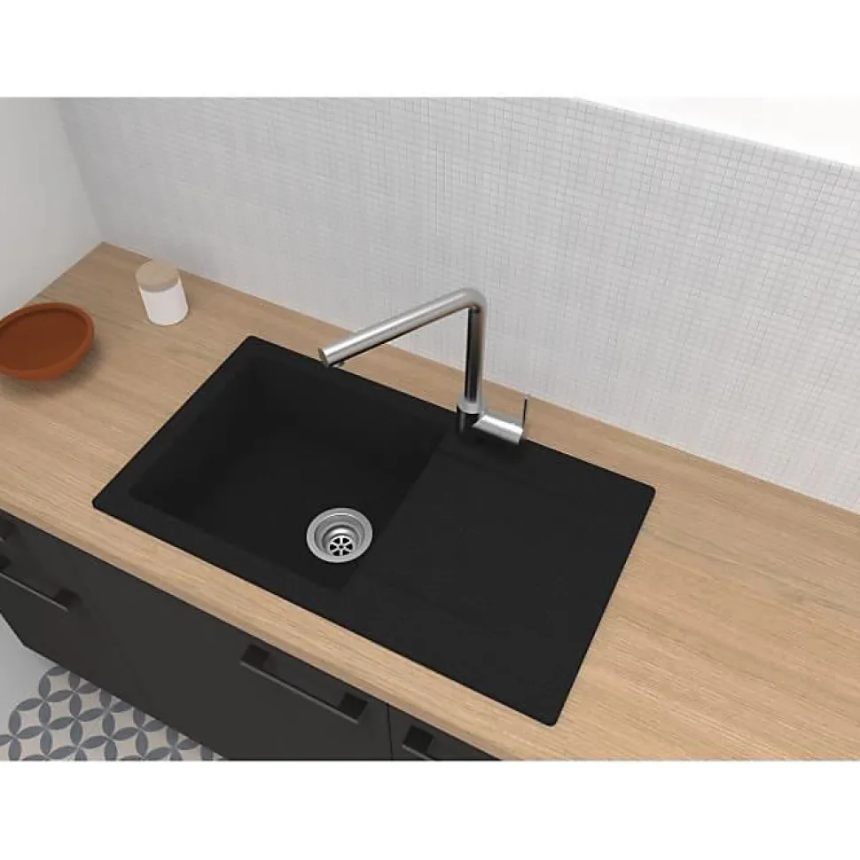 STRADOUR Evier a encastrer EINNA, en SMC NOIR PAILLETE - 06, 1 bac, dim. 78 43,5 cm, vidage manue