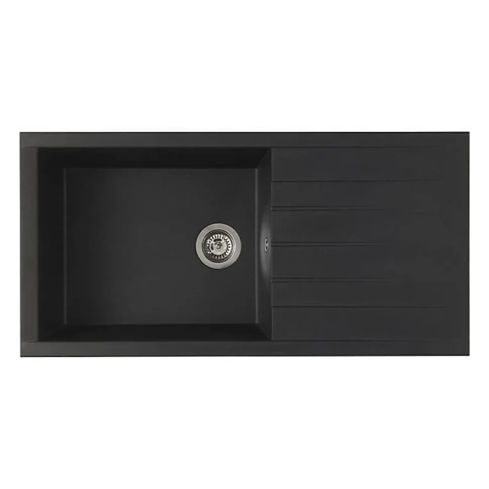 STRADOUR Evier a encastrer CUBE, en SMC NOIR PAILLETE - 06, 1 bac, dim. 100 50 cm, vidage manuel