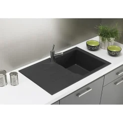 STRADOUR Evier cuisine a encastrer 1 bac + 1 egouttoir Aloa - Resine - 81 x 50 cm - Noir