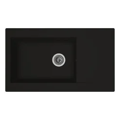 STRADOUR Evier cuisine a encastrer 1 grand bac + 1 egouttoir Einna - Resine - 86 x 50 cm - Noir