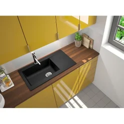 STRADOUR Evier cuisine a encastrer 1 grand bac + 1 egouttoir Einna - Resine - 86 x 50 cm - Noir