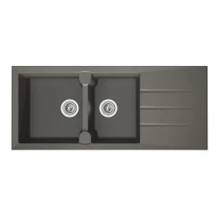 STRADOUR Evier cuisine a encastrer 2 bacs + 1 egouttoir Aloa - Resine - 116 x 50 cm - Gris beton