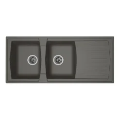 STRADOUR Evier cuisine a encastrer 2 bacs + 1 egouttoir Arena - Resine - 116 x 50 cm - Gris beton