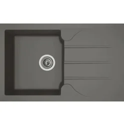 STRADOUR Evier cuisine a encastrer 1 bac + 1 egouttoir Aloa - Resine - 81 x 50 cm - Gris beton