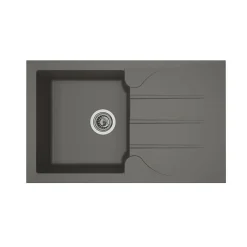 STRADOUR Evier cuisine a encastrer 1 bac + 1 egouttoir Aloa - Resine - 81 x 50 cm - Gris beton