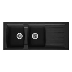 STRADOUR Evier cuisine a encastrer 2 bacs + 1 egouttoir Arena - Resine - 116 x 50 cm - Noir