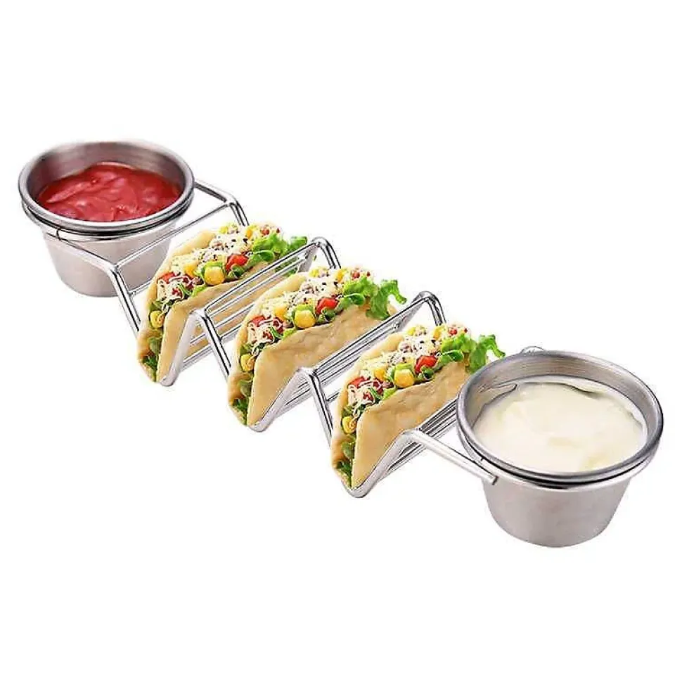 Support à tacos en acier inoxydable avec 2 tasses Herzberg HG04043