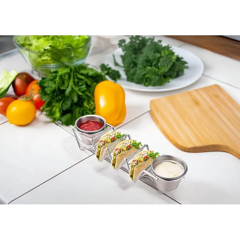 Support à tacos en acier inoxydable avec 2 tasses Herzberg HG04043