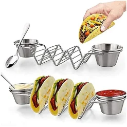 Support à tacos en acier inoxydable avec 2 tasses Herzberg HG04043