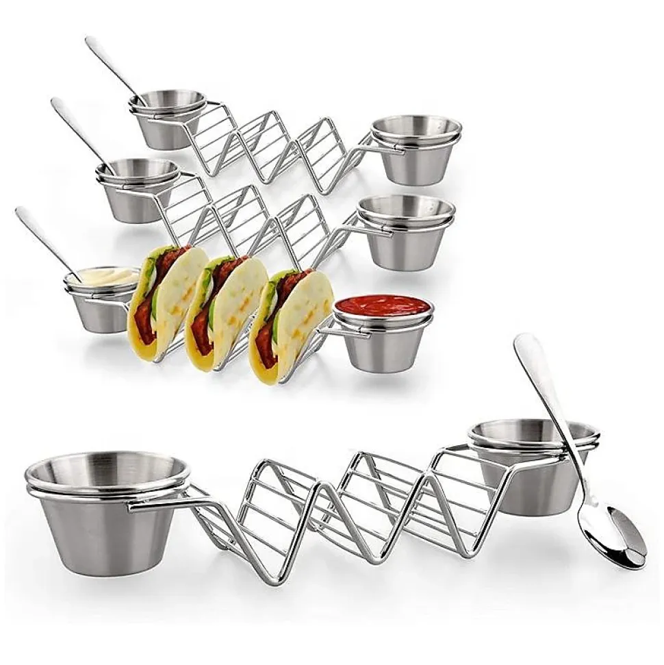 Support à tacos en acier inoxydable avec 2 tasses Herzberg HG04043