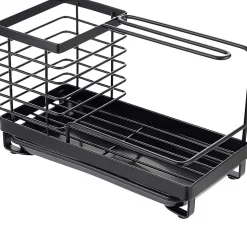 Support d'évier de cuisine en acier inoxydable avec plateau de drainage en plastique noir