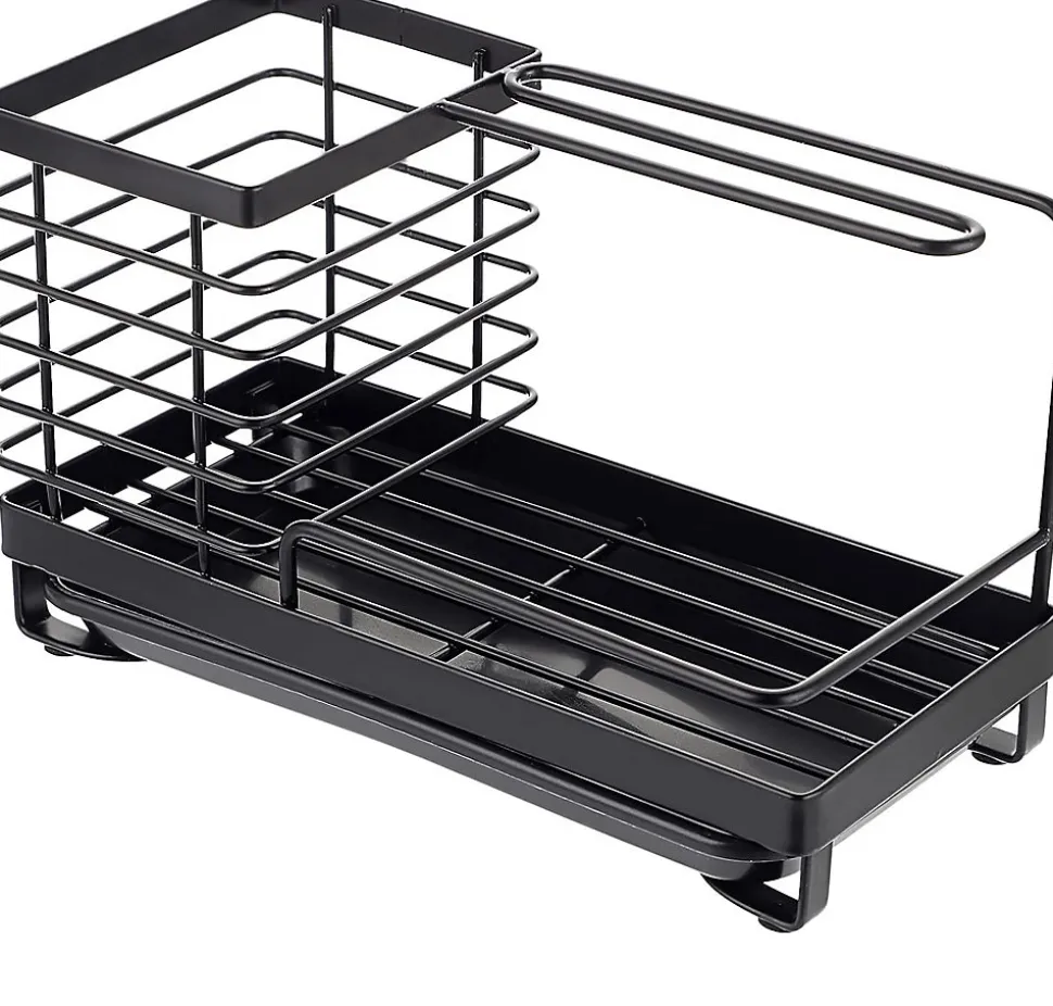 Support d'évier de cuisine en acier inoxydable avec plateau de drainage en plastique noir