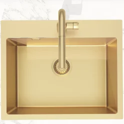 Swiss Aqua Technologies Aurum Évier de cuisine encastrable inox 304, 1 bac , 55x45x21 cm, Or brossé PVD