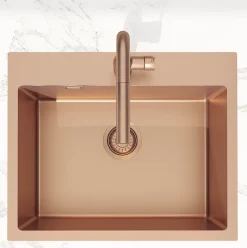 Swiss Aqua Technologies Timeless Évier de cuisine encastrable inox 304, 1 bac, 55x45x21 cm, Cuivre brossé PVD