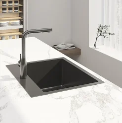 Swiss Aqua Technologies Timeless Évier de cuisine encastrable inox 304, 1 bac, 55x45x21 cm, Gun Metal brossé PVD