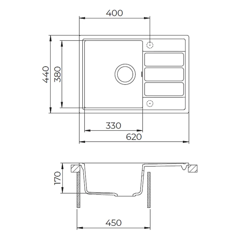 Swiss Aqua Technologies 62x44 cm évier avec égouttoir réversible en Granite, à encastrer, jasmin (SATSINKGE2J)