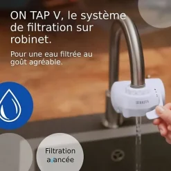Systeme filtration a eau BRITA - ON TAP - Jusqu'a 4 mois d'eau filtrée - 3 modes d'utilisations - 5 adaptateurs inclus