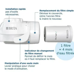 Systeme filtration a eau BRITA - ON TAP - Jusqu'a 4 mois d'eau filtrée - 3 modes d'utilisations - 5 adaptateurs inclus