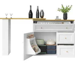 Table Bar Extensible 138-204x39x105cm, Îlot Cuisine, Blanc