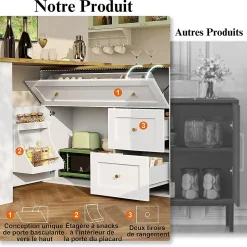 Table Bar Extensible 138-204x39x105cm, Îlot Cuisine, Blanc