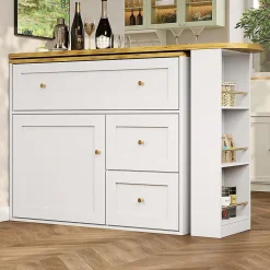 Table Bar Extensible 138-204x39x105cm, Îlot Cuisine, Blanc