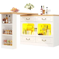 Table Bar Pivotante 135-203x39x92.8cm, LED, Blanc