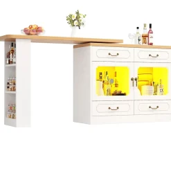 Table Bar Pivotante 135-203x39x92.8cm, LED, Blanc