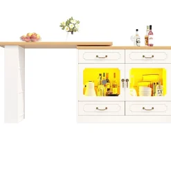 Table Bar Pivotante 135-203x39x92.8cm, LED, Blanc