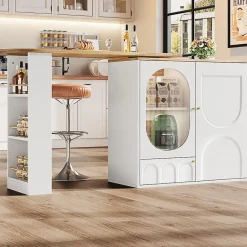 Table Bar Pivotante,138x39x102cm, 3 Portes, Blanc/Noir