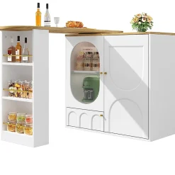 Table Bar Pivotante,138x39x102cm, 3 Portes, Blanc/Noir