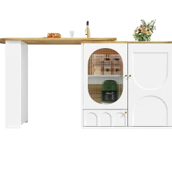 Table Bar Pivotante,138x39x102cm, 3 Portes, Blanc/Noir