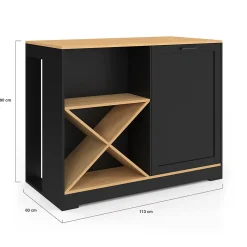 Table de bar îlot VITO 113 cm avec range bouteilles bois noir et plateau façon hêtre