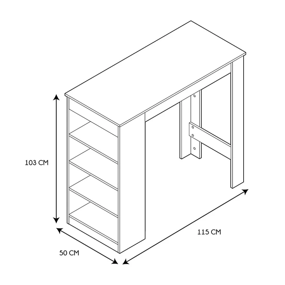 Table de bar mange debout avec 4 niches de rangement
