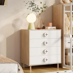 Table de chevet, commode et armoire de rangement pour enfants,80x54x90cm,blanc,4 tiroirs