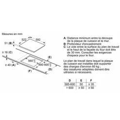 Table de cuisson à induction 60cm 3 feux noir Bosch PIJ611BB5E série 4