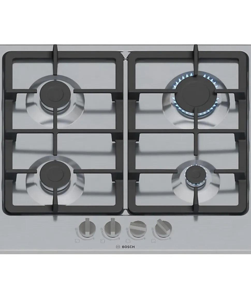 Table de cuisson a gaz - BOSCH Série 4 - 4 foyers - 52 x 58,2 x 4,5 cm - PGP6B5K90 - Inox