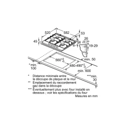 Table de cuisson a gaz - BOSCH Série 4 - 4 foyers - 52 x 58,2 x 4,5 cm - PGP6B5K90 - Inox