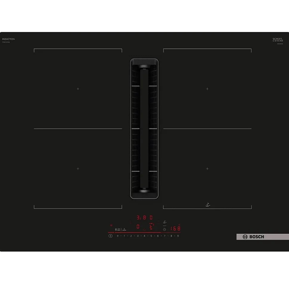 Table de cuisson aspirante induction 71cm 4 feux 3600w noir Bosch PVQ711H26E