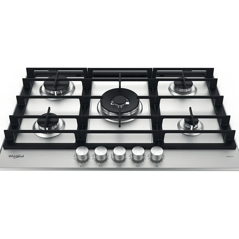 Table de cuisson gaz 73cm 5 feux inox Whirlpool GMWL758IXLFR
