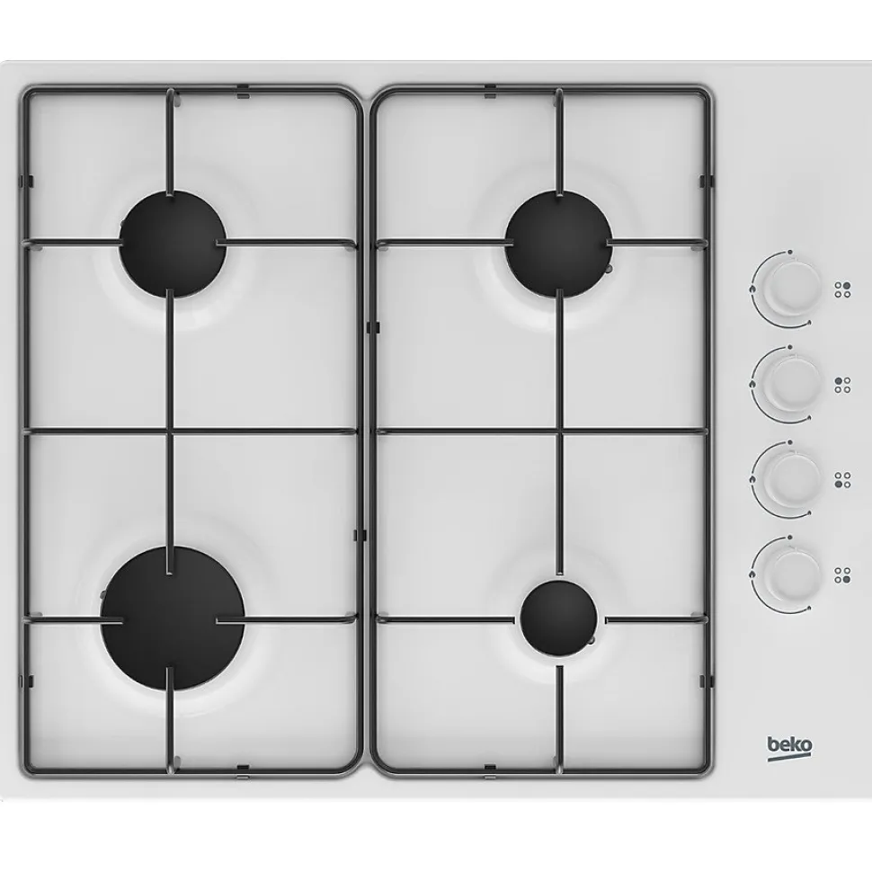 Table de cuisson gaz 60cm 4 feux blanc Beko HIGG64123SW