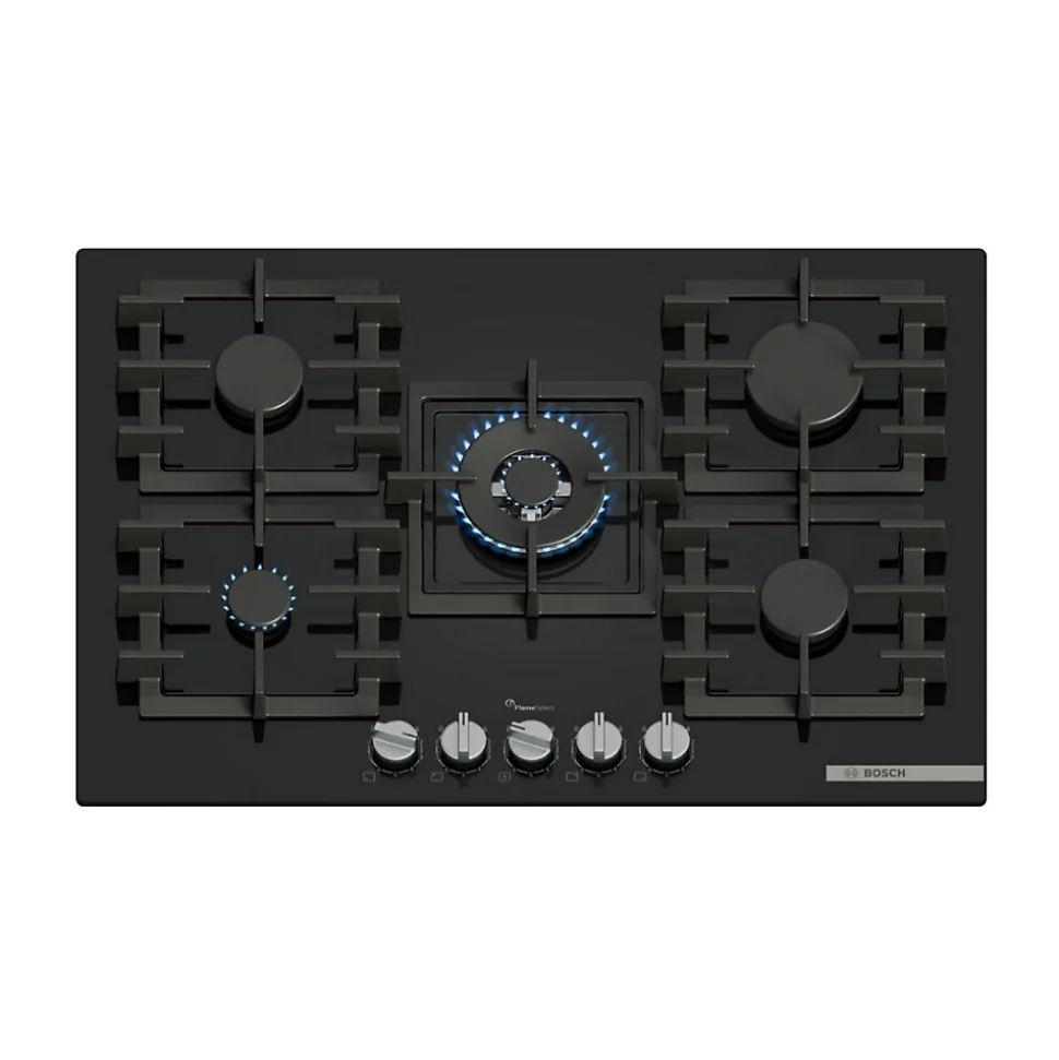 Table de cuisson gaz 75cm 5 feux 11500w noir Bosch PPQ7A6I40
