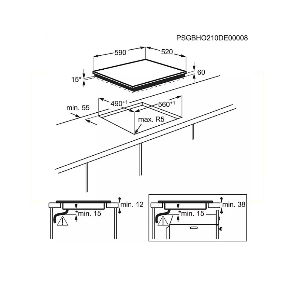 Table de cuisson induction 59cm 3 feux 7200w noir Faure FITN632K